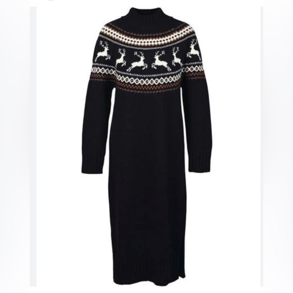 BARBOUR • Black Reindeer Knit Dress, Size 6